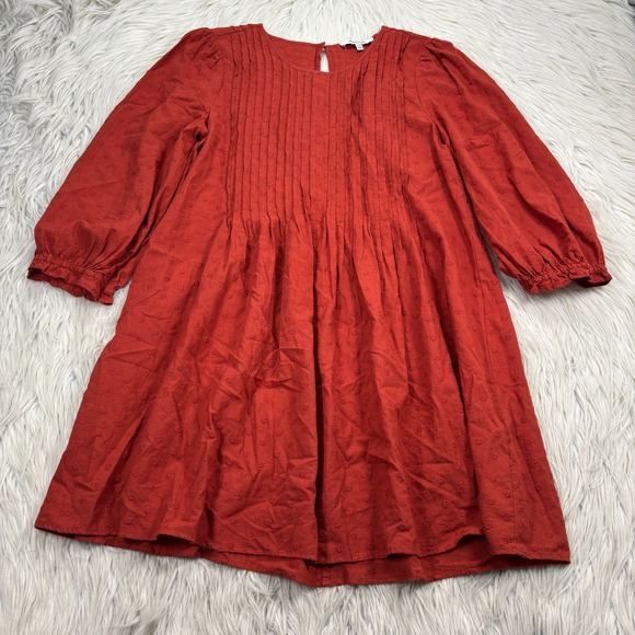 Madewell Women's XXSP Rust Red Floral Embroidered Dress Coastal Cowgirl Boho - Picture 1 of 6